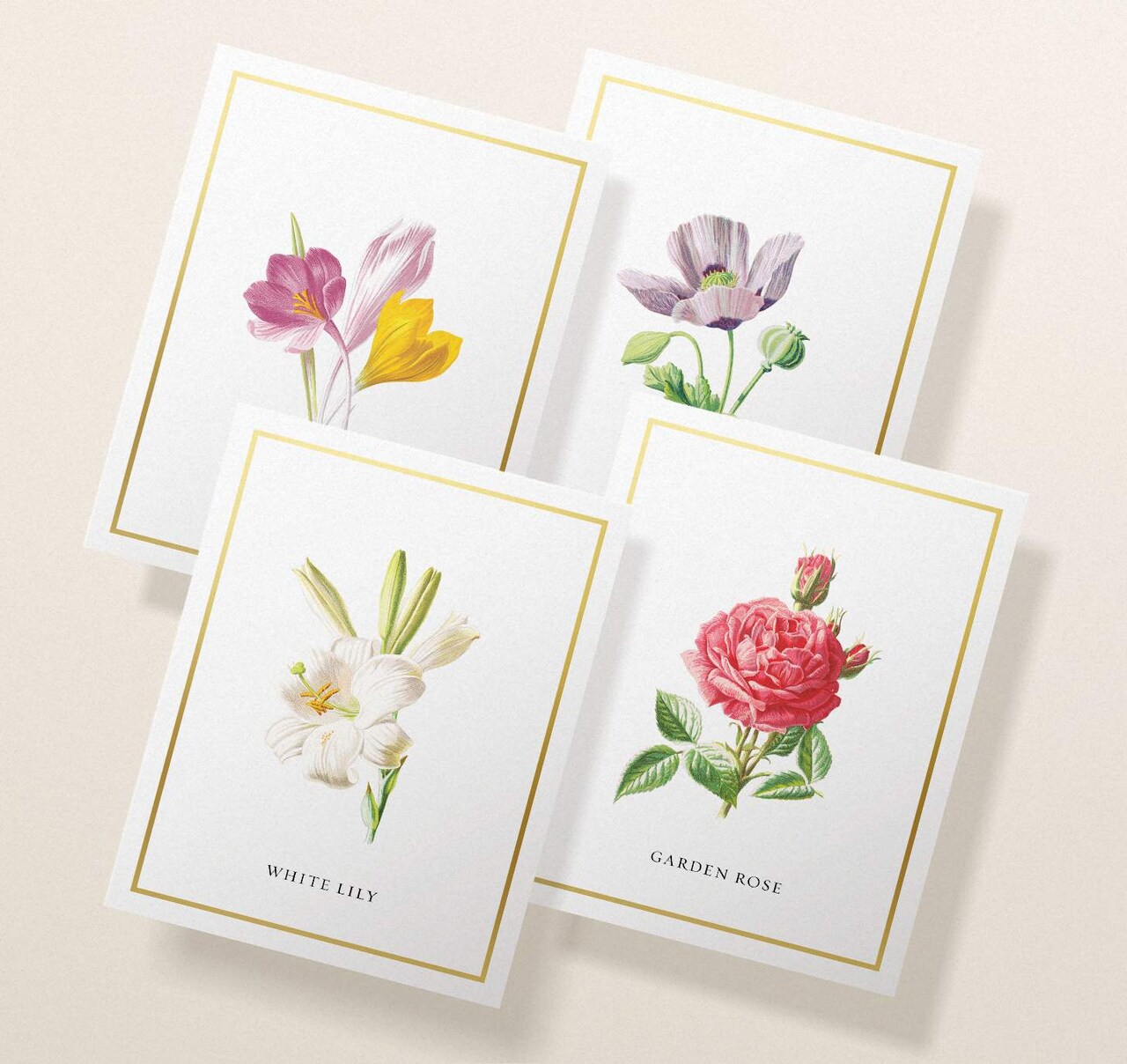 Twigs Paper - Garden Flower Greeting Cards 12-Count - Floral Note Cards with Envelopes - Blank Thank You Cards - Stationery Set - Eco-Friendly